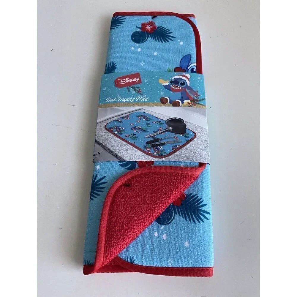 Disney Stitch Christmas Dish Drying Mat Santa Claus Hat‎ Mistletoe Gifts NEW